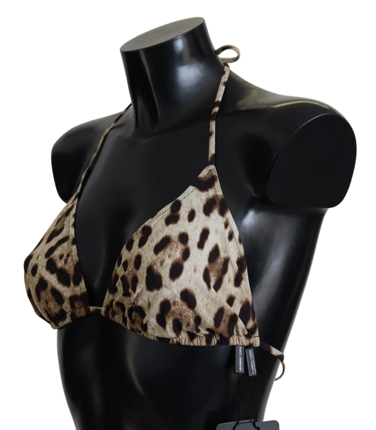 Dolce & Gabbana Brown Leopard Halter Beachwear Swimwear Bikini Top