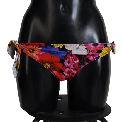 Dolce & Gabbana Black Floral Print Swimsuit Bikini Bottom Swimwear