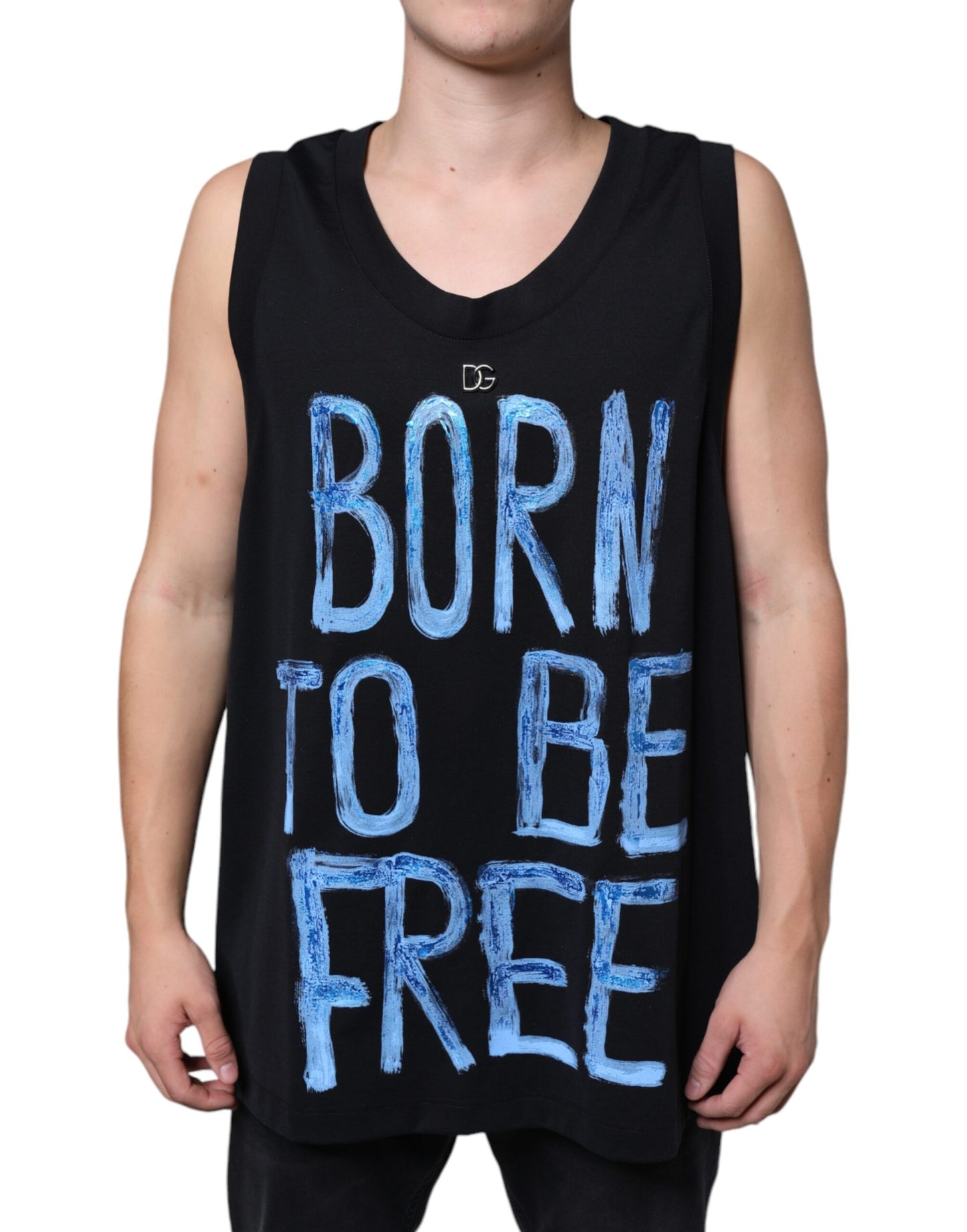 Dolce & Gabbana Black Cotton Born To Be Free Sleeveless T-shirt