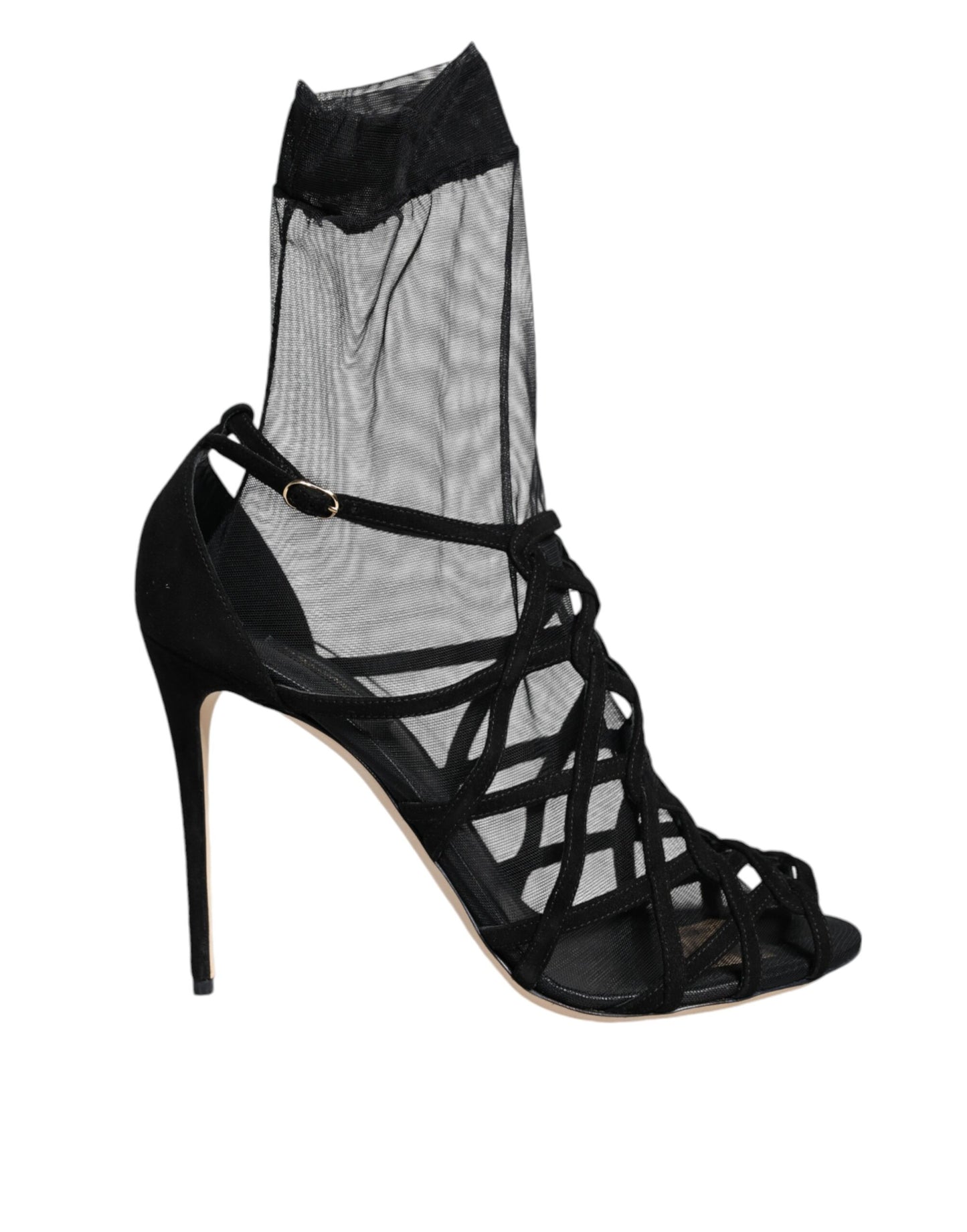 Dolce & Gabbana Black Tulle Stretch Heels Sandals Shoes