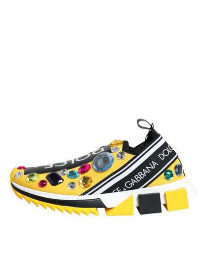 Dolce & Gabbana Yellow Sorrento Crystals Low Top Sneakers Shoes