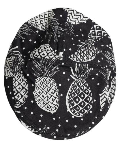 Dolce & Gabbana Black White Pineapple Print Newsboy Cap Hat