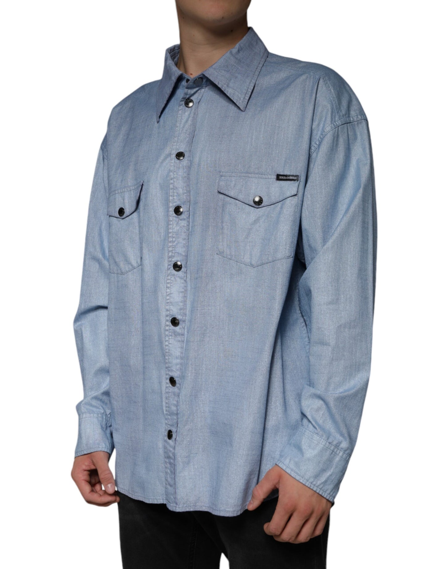 Dolce & Gabbana Light Blue Cotton Button Down Casual Shirt