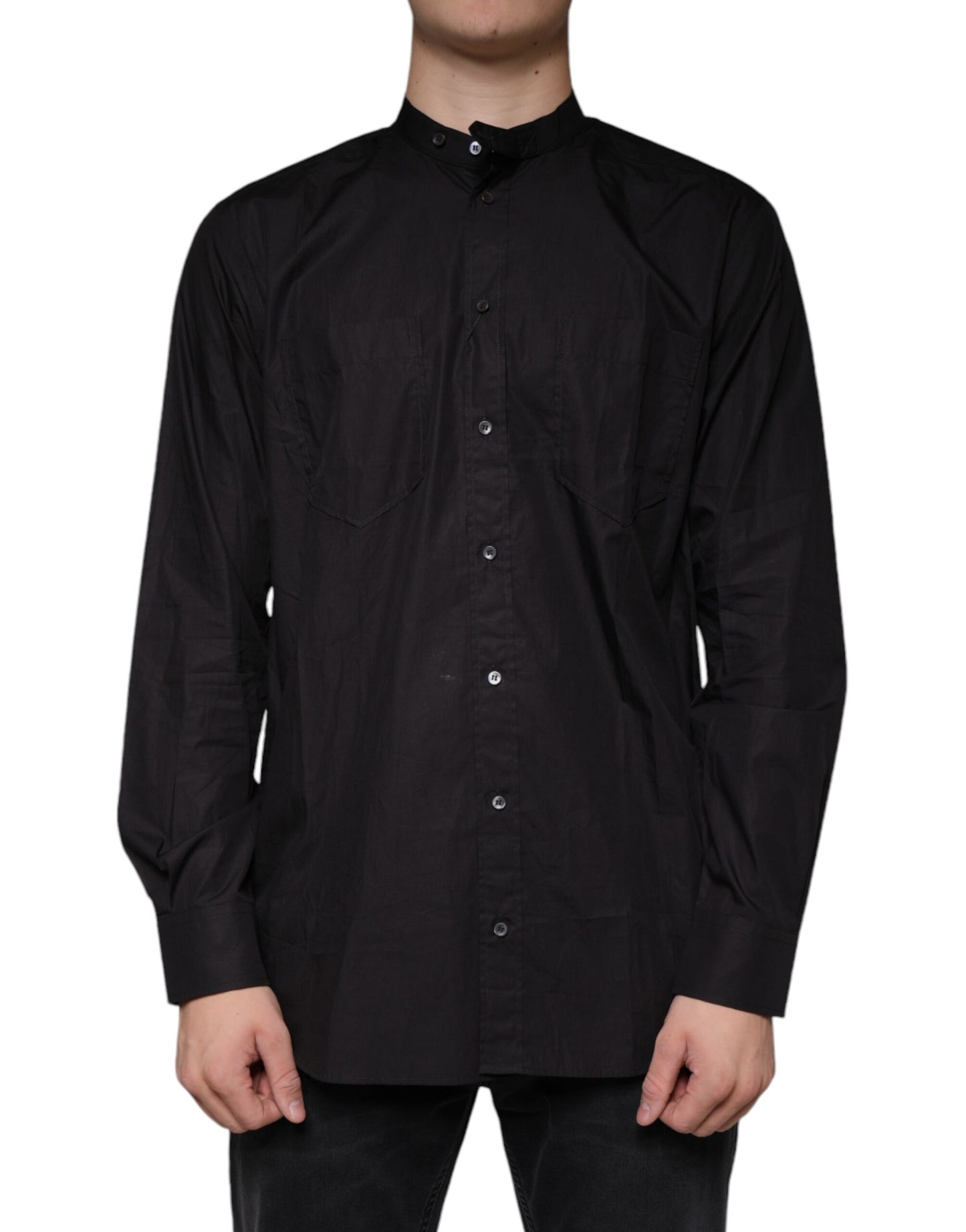 Dolce & Gabbana Black Cotton Button Down Men Casual Shirt