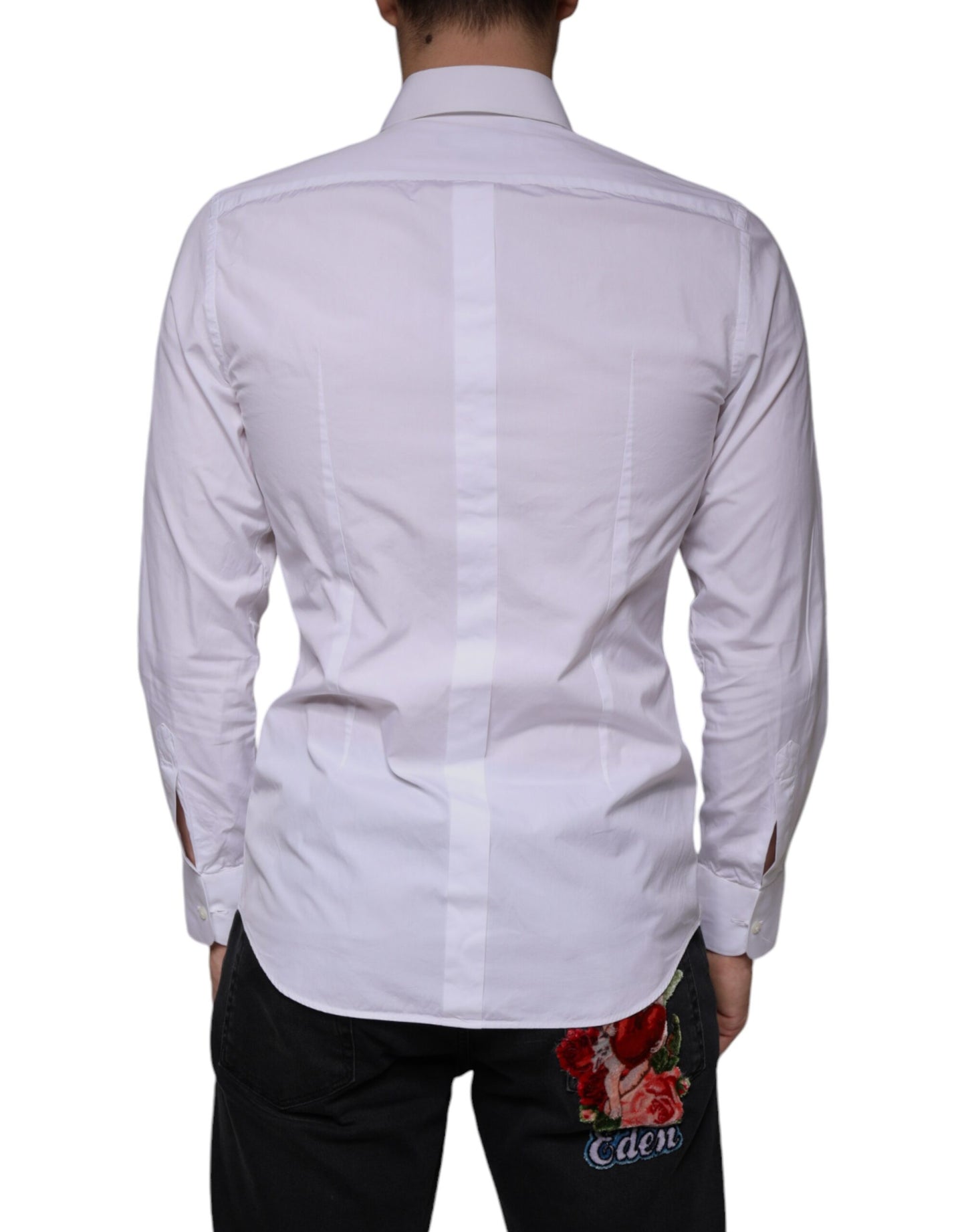 Dolce & Gabbana White Bib Cotton Poplin GOLD Men Formal Shirt