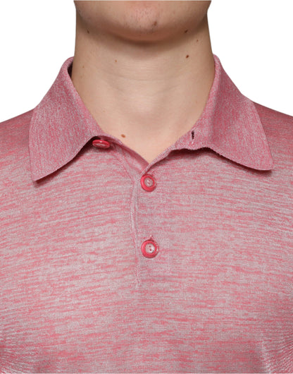 Dolce & Gabbana Pink Polyester Long Sleeve Men Polo T-shirt