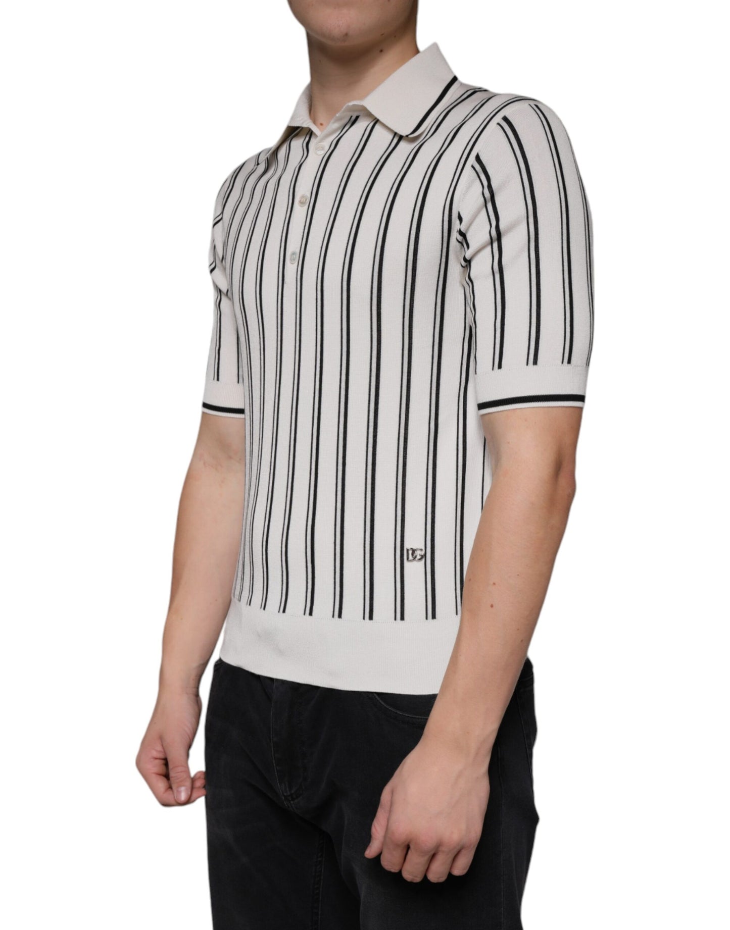 Dolce & Gabbana White Black Stripe Polo Short Sleeve T-shirt