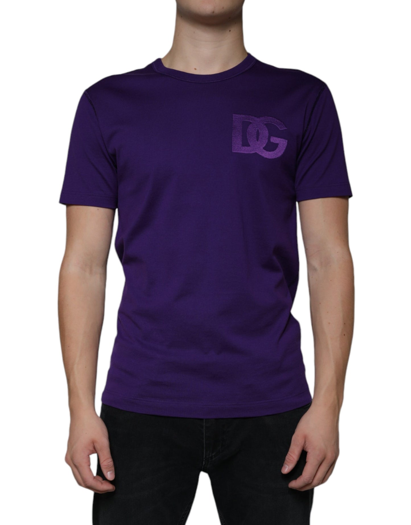 Dolce & Gabbana Purple DG Logo Cotton Crew Neck T-shirt