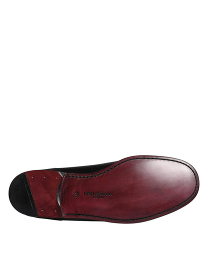 Dolce & Gabbana Black Leather Logo Slip On Loafers Shoes