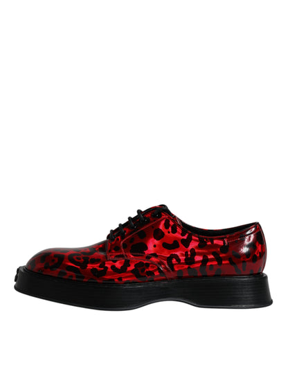 Dolce & Gabbana Red Black Leopard Lace Up Derby Dress Shoes