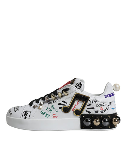 Dolce & Gabbana White Heart Studded Low Top Sneakers Shoes