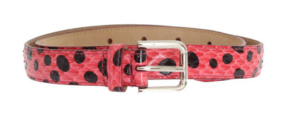 Dolce & Gabbana Polka Dot Snakeskin Belt with Silver Buckle