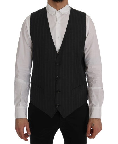 Dolce & Gabbana Elegant Gray Striped Single Breasted Vest