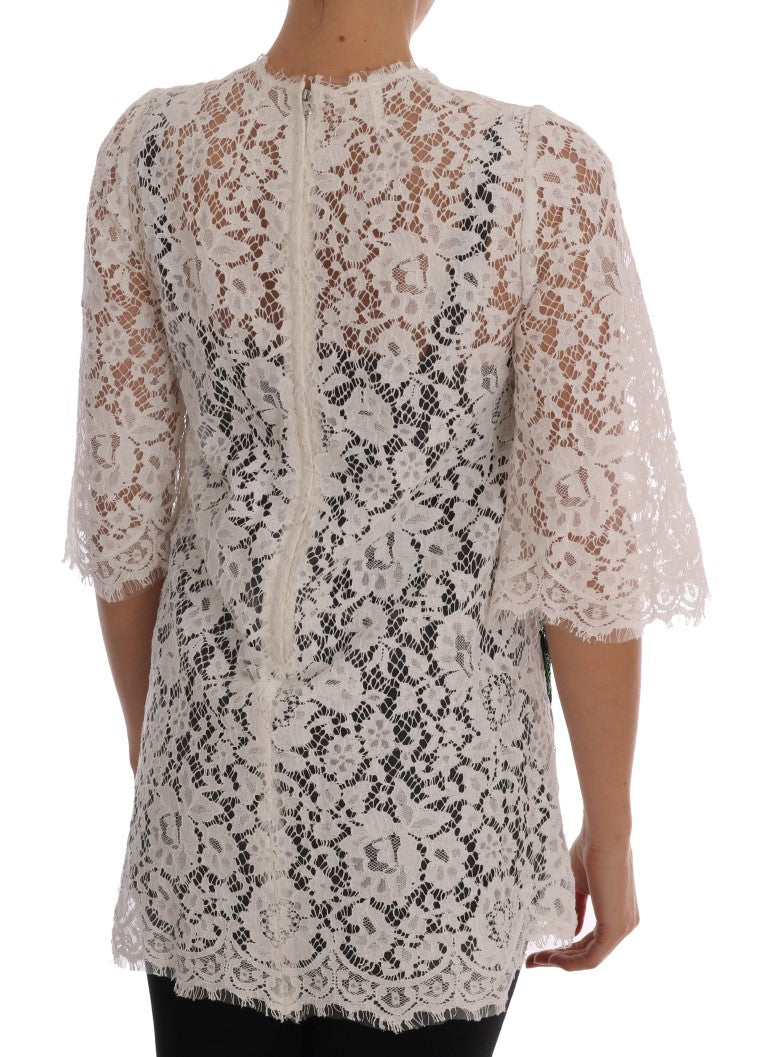 Dolce & Gabbana Elegant White Lace Embellished Mini Blouse