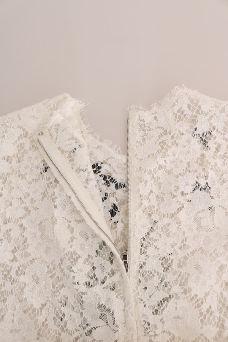 Dolce & Gabbana Elegant White Lace Embellished Mini Blouse