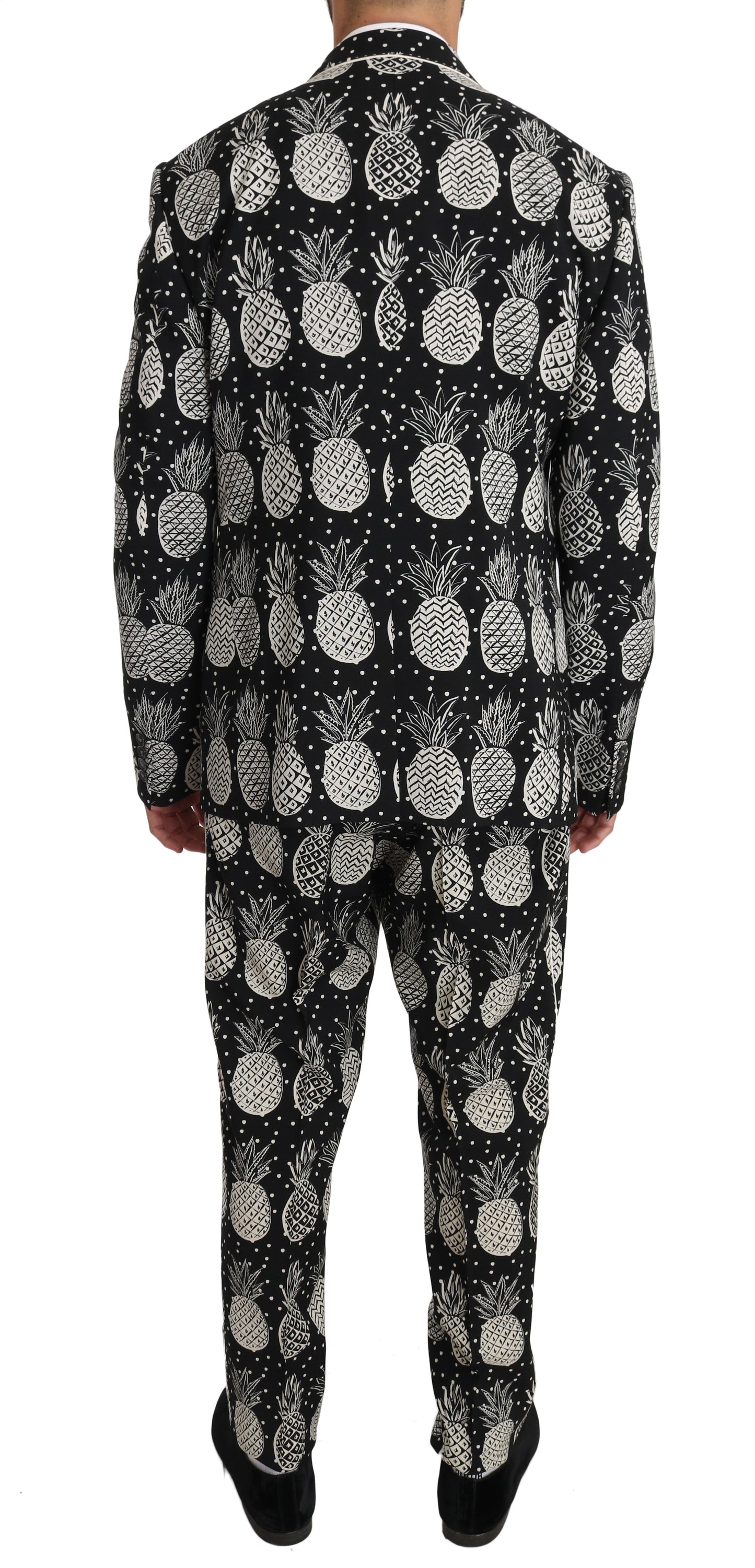 Dolce & Gabbana Chic Black Pineapple Print Wool Suit