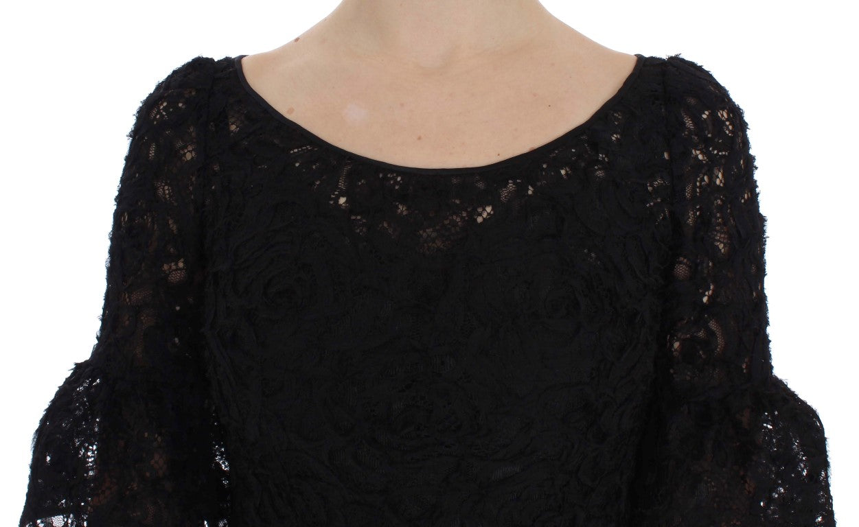 Dolce & Gabbana Elegant Black Floral Lace Maxi Dress